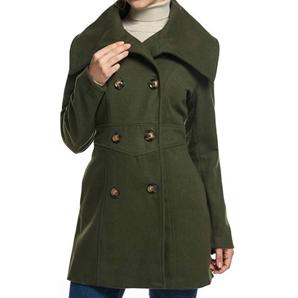 Women's Double Breasted Wool Blend Coat - Picture 3 of 8